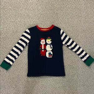 Mini Boden Navy Shirt with Santa and Snowman